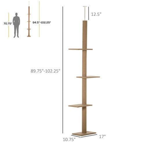 PawHut Floor-to-Ceiling Cat Tree | Multi-Level Tower with Sisal Posts