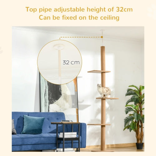 PawHut Floor-to-Ceiling Cat Tree | Multi-Level Tower with Sisal Posts