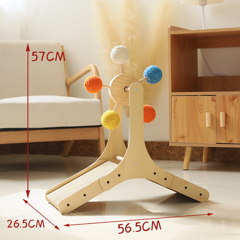 Eco-Friendly Solid Wood Rotating Cat Scratcher | Sisal Hemp Interactive Toy for Modern Homes