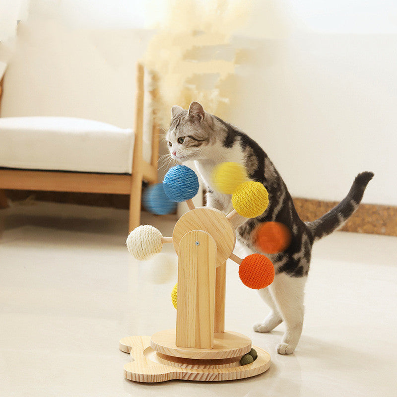 Eco-Friendly Solid Wood Rotating Cat Scratcher | Sisal Hemp Interactive Toy for Modern Homes