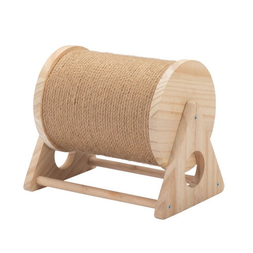 Wooden Cat Scratching Post | 360° Rotating Cat Toy with Bell, Natural Wood Finish, For Indoor Cats & Kittens
