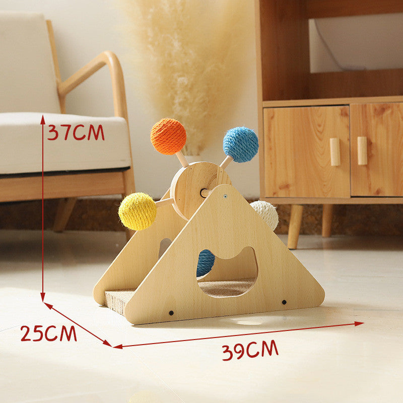 Eco-Friendly Solid Wood Rotating Cat Scratcher | Sisal Hemp Interactive Toy for Modern Homes